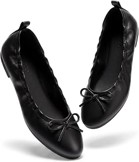 Coutgo Ballerine da donna, con fiocco, punta arrotondata, comode, per lavoro, casual