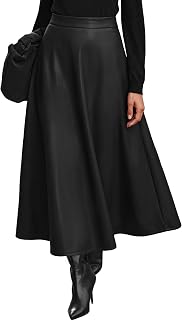 Simplee Women's Faux Leather Skirts High Waist A Line Fall Winter Outfits