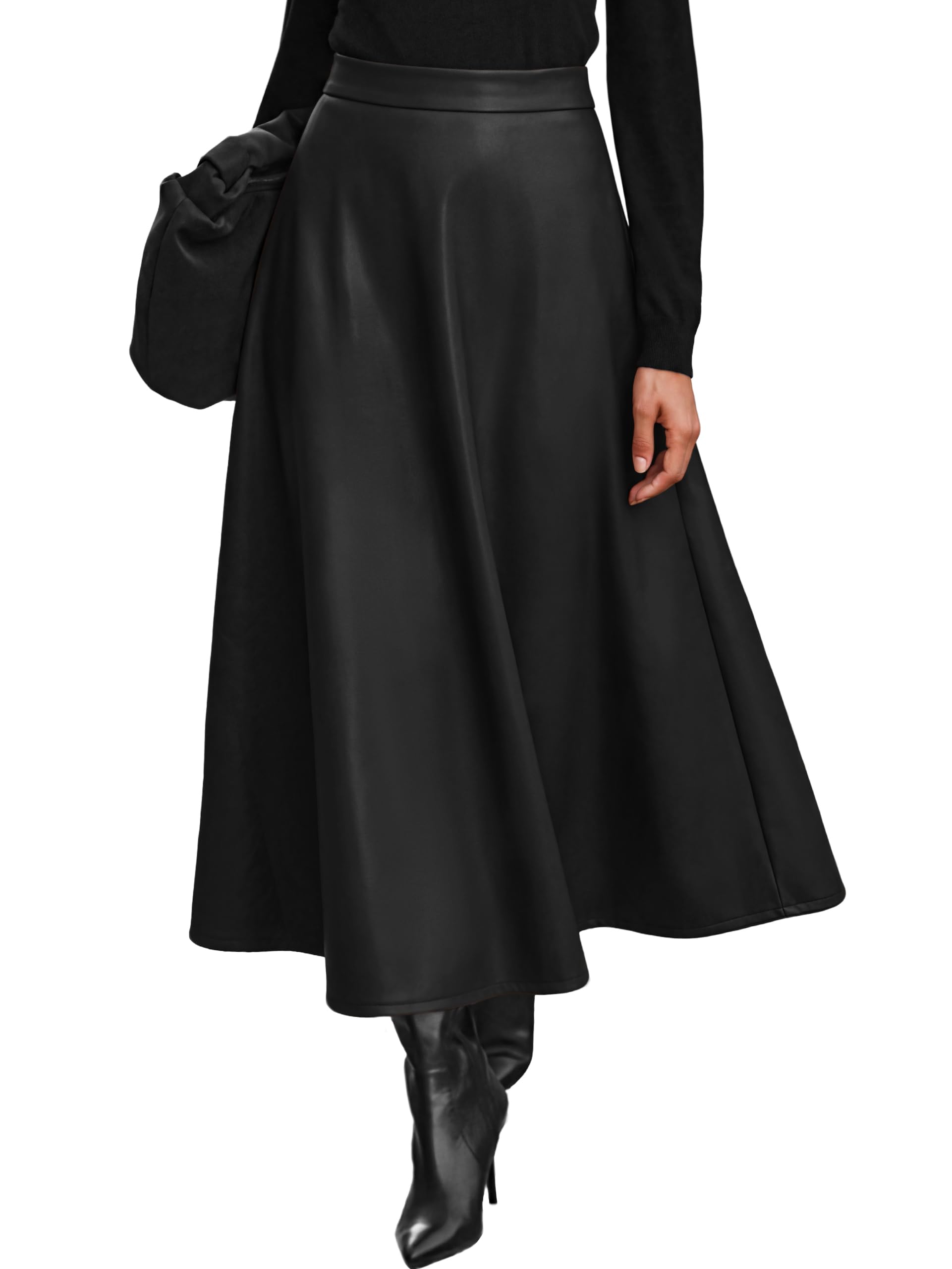Simplee Women's Faux Leather Skirts High Waist A Line Fall Winter Outfits