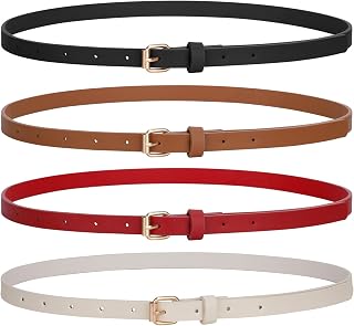 JASGOOD Pack of 4 Women Thin Leather Dress Belts Slim Jeans Trousers Belt with Gold Buckle
