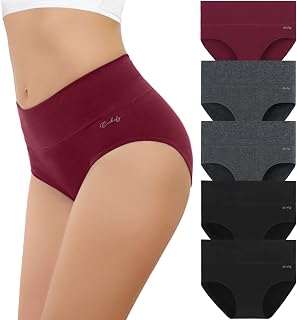 coskefy Underwear Women, High Waisted Cotton Knickers Ladies Full Briefs Soft Panties Slight Tummy Control Pants 5 Pack