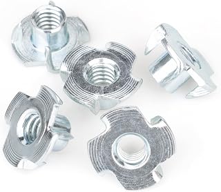 100pcs 1/4"-20 T-Nuts, Zinc-Plated Steel 5/16" Barrel Length | Corrosion Resistant, 4-Pronged Tee Nut for Wood, Rock Climbing Holds, Cabinetry