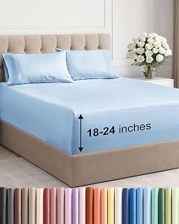 Extra Deep Queen Sheet Set - 4 Piece Breathable Cooling Sheets - Light Blue