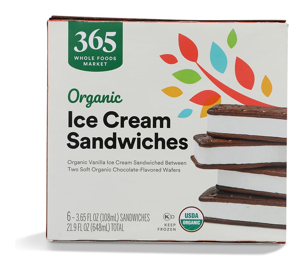 365 by Whole Foods Market, Organic Ice Cream Sandwiches 6 Count, 21.9 Fl Oz