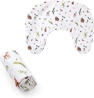 Boppy Nursing Pillow Cover, Machine Wash & Dry Feeding Pillow Slipcover | Fits the Redesigned Support Pillow for Breastfeeding and Bottle Feeding, Includes Cover Only - Neutral Plants and Animals