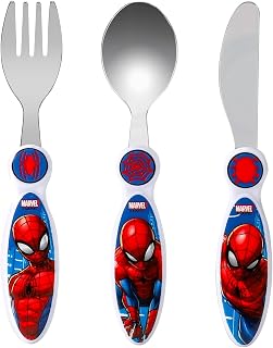 Spiderman Kids 3 Piece Cutlery Set – Includes Knife, Fork and Spoon | Child-Friendly Stainless Steel Flatware Set, BPA-free, food-Safe Material Children's Travel Cutlery Set | Non-Slip & Reusable