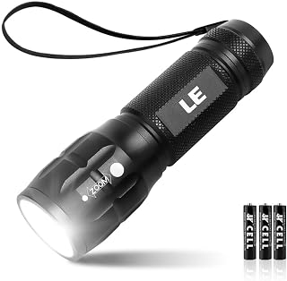 Lepro LE LED Torch Battery Powered, Camping Flashlight, Adjustable Focus | LE1000 Bright Hand Flashlight, Water Resistant, Lightweight Small Torch for Power Cut, Dog Walking, Gift for Kids Men Dad Him