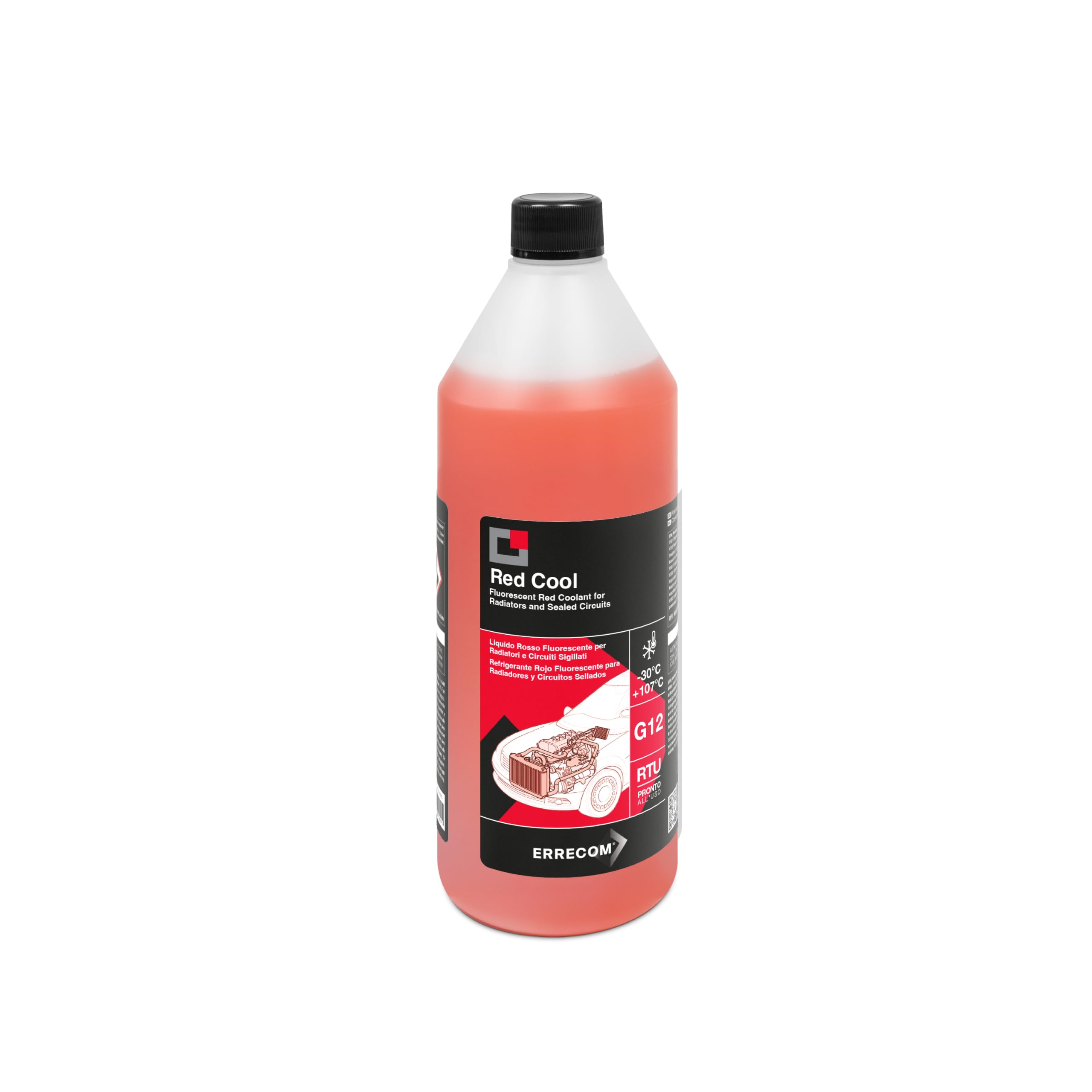 ERRECOM Red Cool, Red Coolant and Antifreeze -30°C/+107°C, Fluorescent Formulati