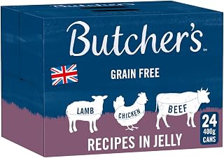 Butcher's Complete Wet Can Adult Dog Food Recipes in Jelly Pack 24x400g | Grain Free for Sensitive Stomachs - Complete & Balanced - British & Irish Farmed - Contains Chicken, Beef & Lamb Recipes