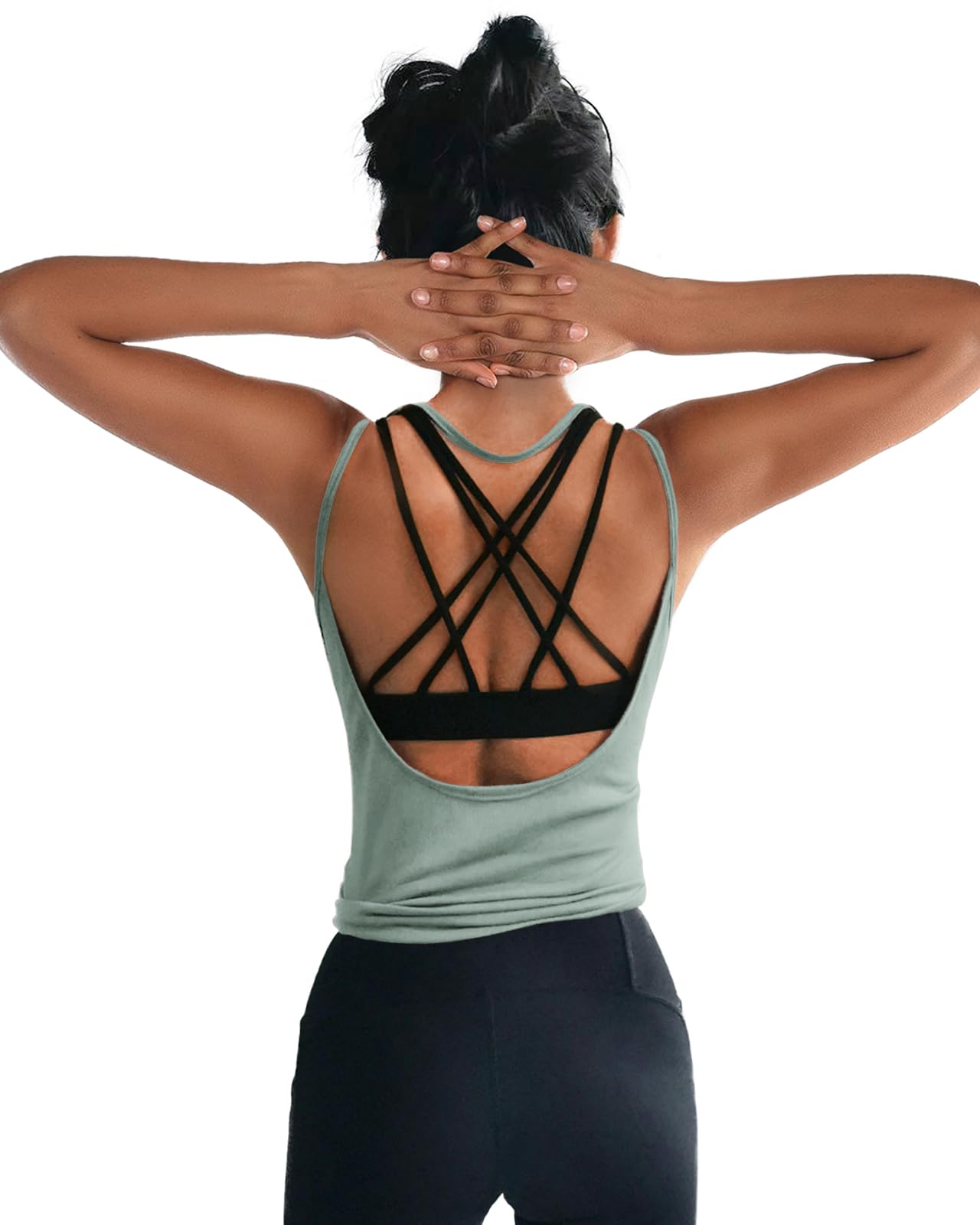OYANUS Women Summer Workout Tops Sexy Backless Yoga Shirts Open Back Activewear 