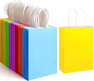 XPCARE 32Pcs Paper Gift Bags 5.25x3.25x8.25'' Kraft Paper Party Favor Bags | Bulk Rainbow Goodie Bags Small Gift Bags with Handles for Kids Birthday Baby Shower Crafts Wedding Party Supplies