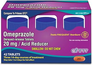 Ohm Omeprazole 20mg, Acid Reducer for Frequent Heartburn 42 Delayed-Release | 24-Hour Relief Heartburn Medicine, Helps Relieve Stomach & Chest Discomfort. 6 Weeks of Supply