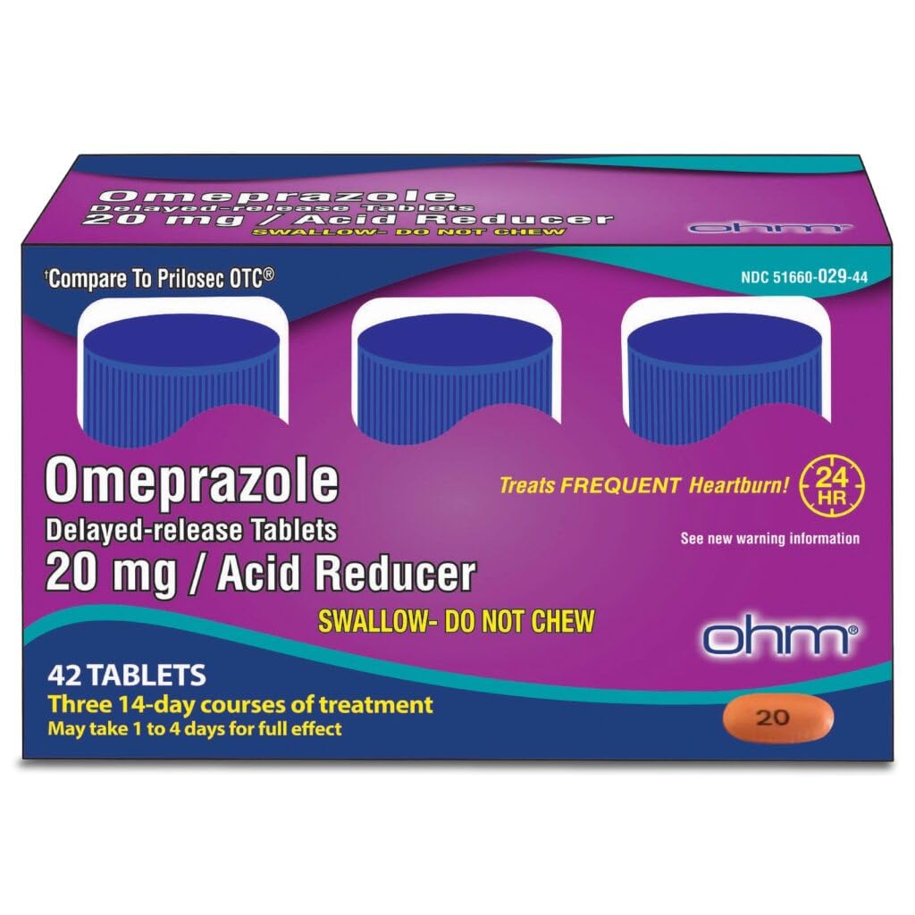 Ohm Omeprazole 20mg, Acid Reducer for Frequent Heartburn 42 Delayed-Release | 24