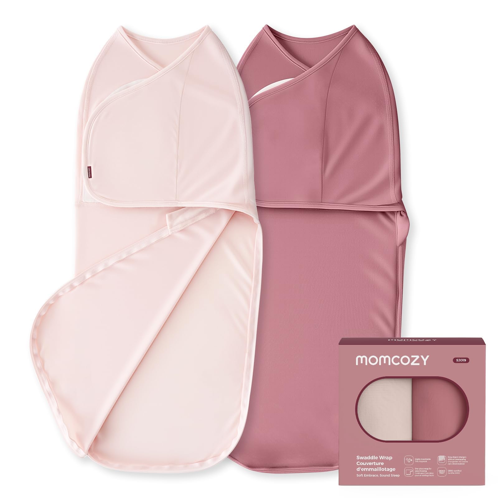 momcozy Baby Swaddle 0-3M/3.5-6.5kg, Size 68x28cm, 2-Pack, Bloom | 0.5 TOG for 2