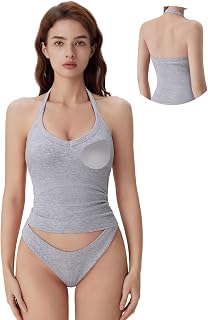 SUUKSESS Women's Tank Top with Built-in Bra Cotton Ribbed V Neck