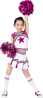 LOLANTA Girls' Cheerleading Costumes with Pompoms and Socks, Kids Halloween Fancy Dress Up, Cheerleader Outfit, 4-13 Years