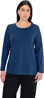 Ulla Popken Women's Shirt, Slim, Rundhalsausschnitt, Langarm Tunic Shirt