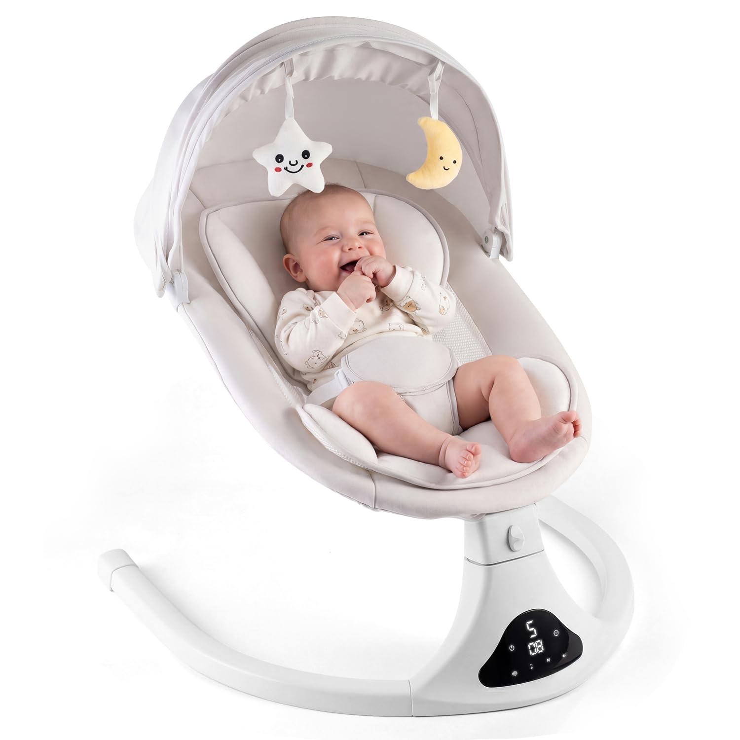 Electric Baby Swing with Remote Control,5 Speeds&Portable&Cozy(0-12M,Grey) | Safety lock&secure harness,12 melodies&Bluetooth,8/15/30min timer,lightweight indoor/outdoor,soft washable seat,easy assembly