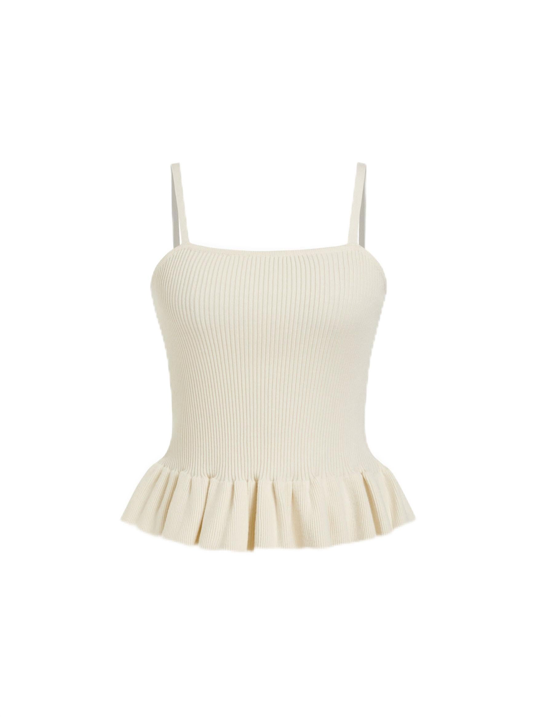 CIDER Striped Crop Peplum Tops for Women Ruffle Square Neck Knit Tops