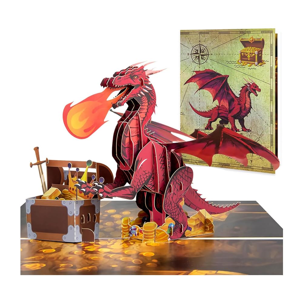 7.9 * 5.9 Inch 3D Dragon Spits Fire Handmade Greeting Card Birthday Funny Unique