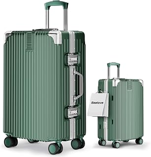 Seelove Suitcase, Carry Case, Carry-on Compatible, ABS + PC, Shockproof, Ultra Lightweight, Carry Bag, S/M/L, 360° Rotation, Still, Large Capacity, Fashionable, Luggage Suitcase, Caster, TSA Lock, Business Trip, Travel, Small Size, Carry-on (1 - 3 Nights, 35L), 21.7 x 14.2 x 9.3 inches (55 x 3 x 36 x 2.5 x 2.5 cm), Green)