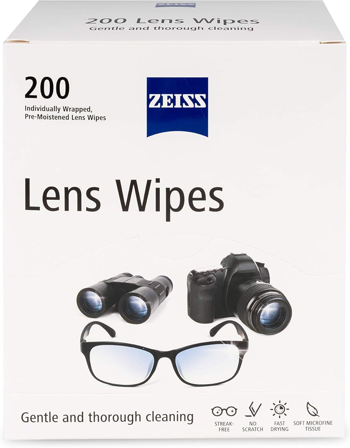 ZEISS Pre-Moistened Lens Cleaning Wipes, 200 Count | Disposable, Single Use Lens