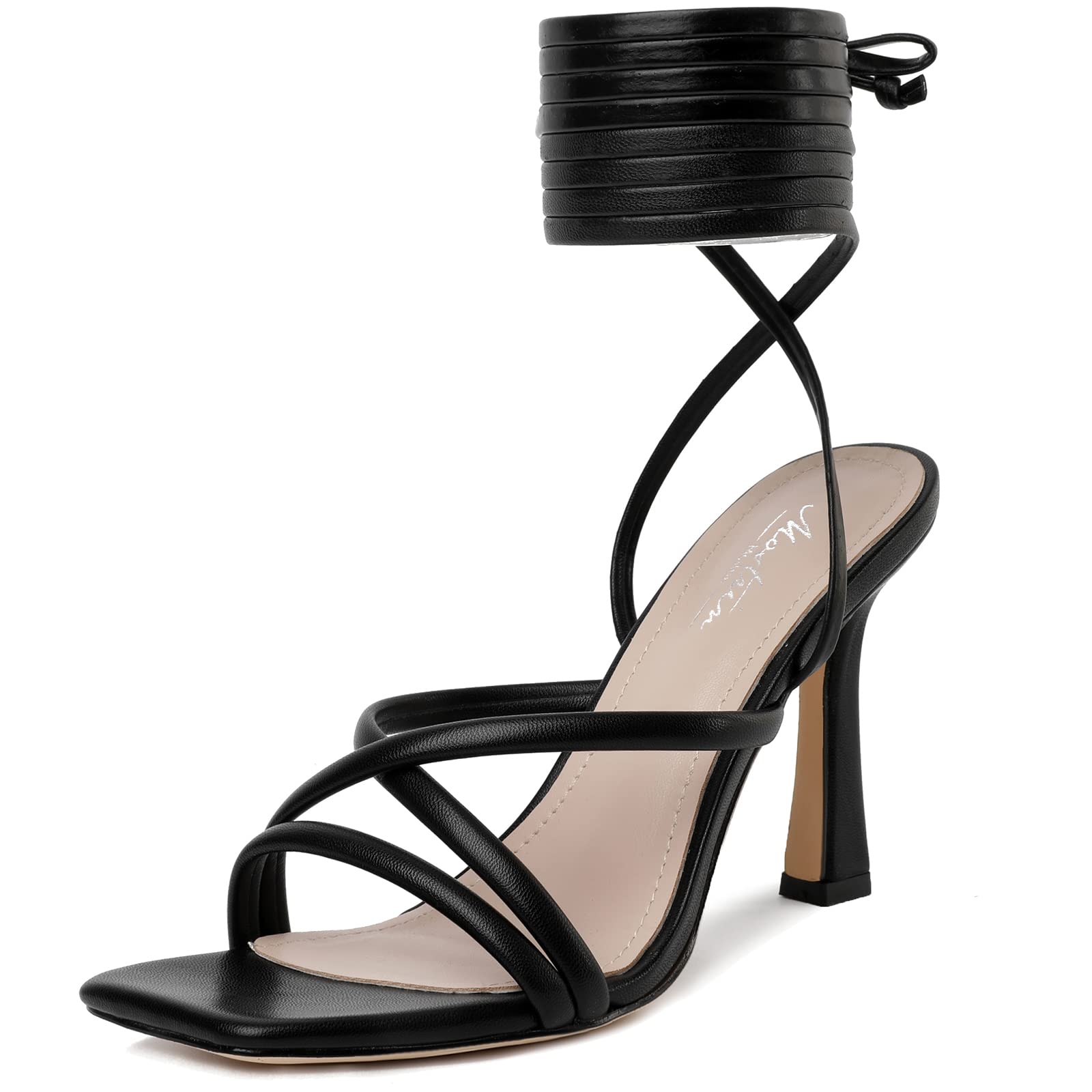 Mostrin Womens Sandals Strappy Heels for Women Ankle Strap Lace Up Heels Square 