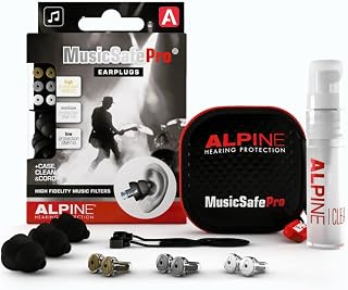 Alpine MusicSafe Pro Hi-Fi Concert Earplugs and Noise Reduction - Hearing Protection for Professional Musicians and DJs - 3 Sets of Hypoallergenic Filters - Black