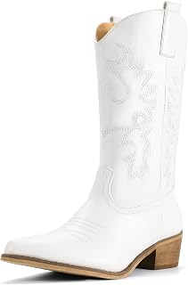 IDIFU Women's Cowboy Cowgirl Western Boots Mid Calf Chunky Low Heel