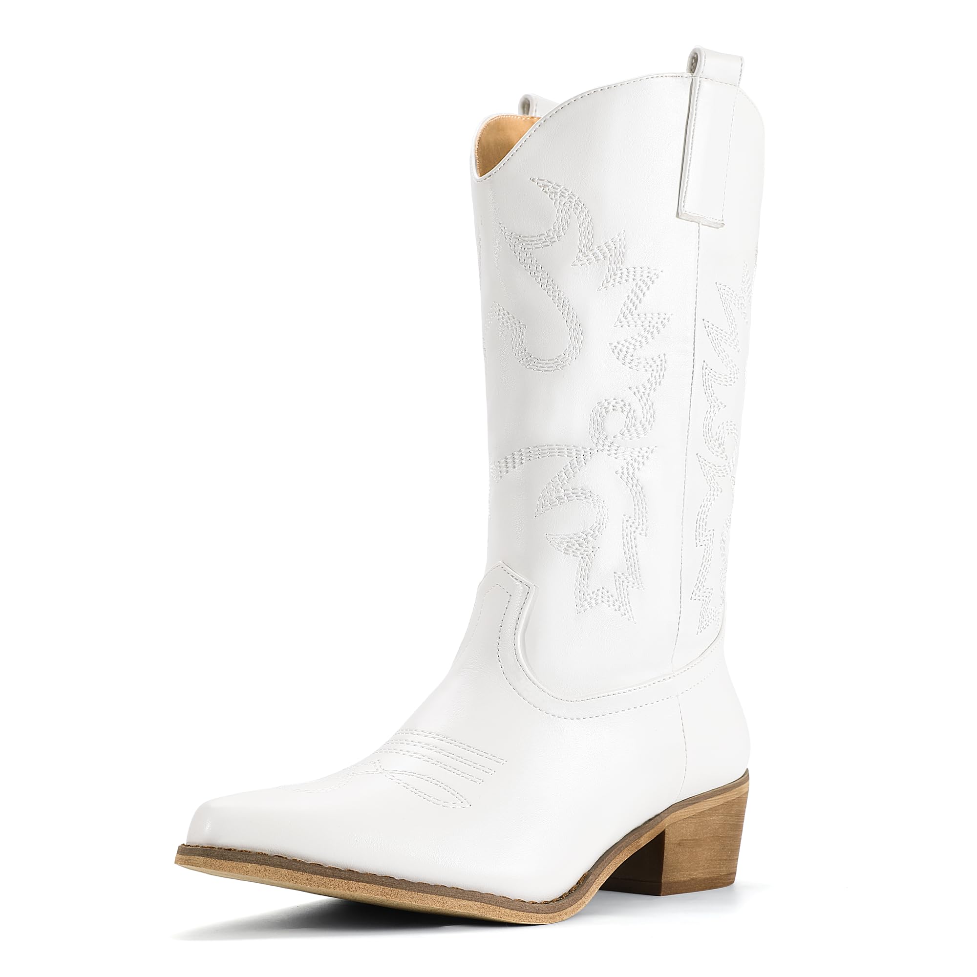 IDIFU Women's Cowboy Cowgirl Western Boots Mid Calf Chunky Low Heel