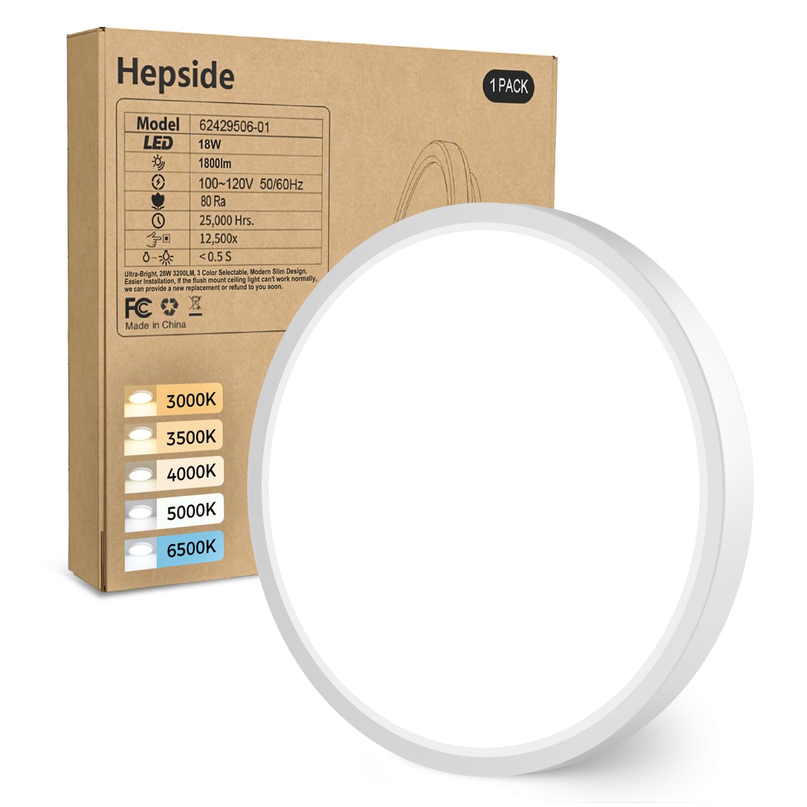 hepside Bathroom Light 22cm, 3000K/3500K/4000K/5000K/6500K 5CCT LED Ceiling Ligh