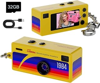 Mini Digital Camera with 32GB Micro SD Card, Retro Camera, FHD 1080P Video Recording & Photo Shooting, 20 Retro Filters, Pocket Mini Camera Keychain, Pendant Gift for Kids Teens Beginners