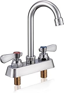 Phivan 4" Center Utility Sink Faucet with Gooseneck Spout Deck Mount 2 Hole | Solid Brass Commercial Sink Faucet Ceramic Cartridge, 1.8 GPM for Restaurant, Industrial, and Utility Sinks, 1/2" NPT Male