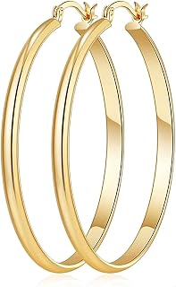 3mm Wide Large 14K Gold/Silver Plated Hoop Earrings Silver Plated Hoop Earrings For Women Big Gold Tone Hoops Hypoallergenic Sliver Tone Earrings Hoops 30/40/50/60mm