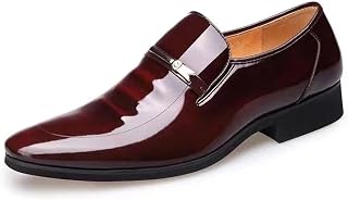 BULMEGIRY Mens Oxford Dress Shoes Faux Patent Leather Wedding Shoes Classic Lace-up Formal Tuxedo Derby Shoes Black