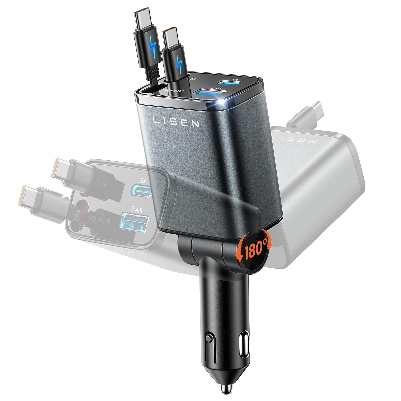 LISEN Retractable Car Charger USB C Fast Charge for iPhone 18 17 Pro Max | [Upgr