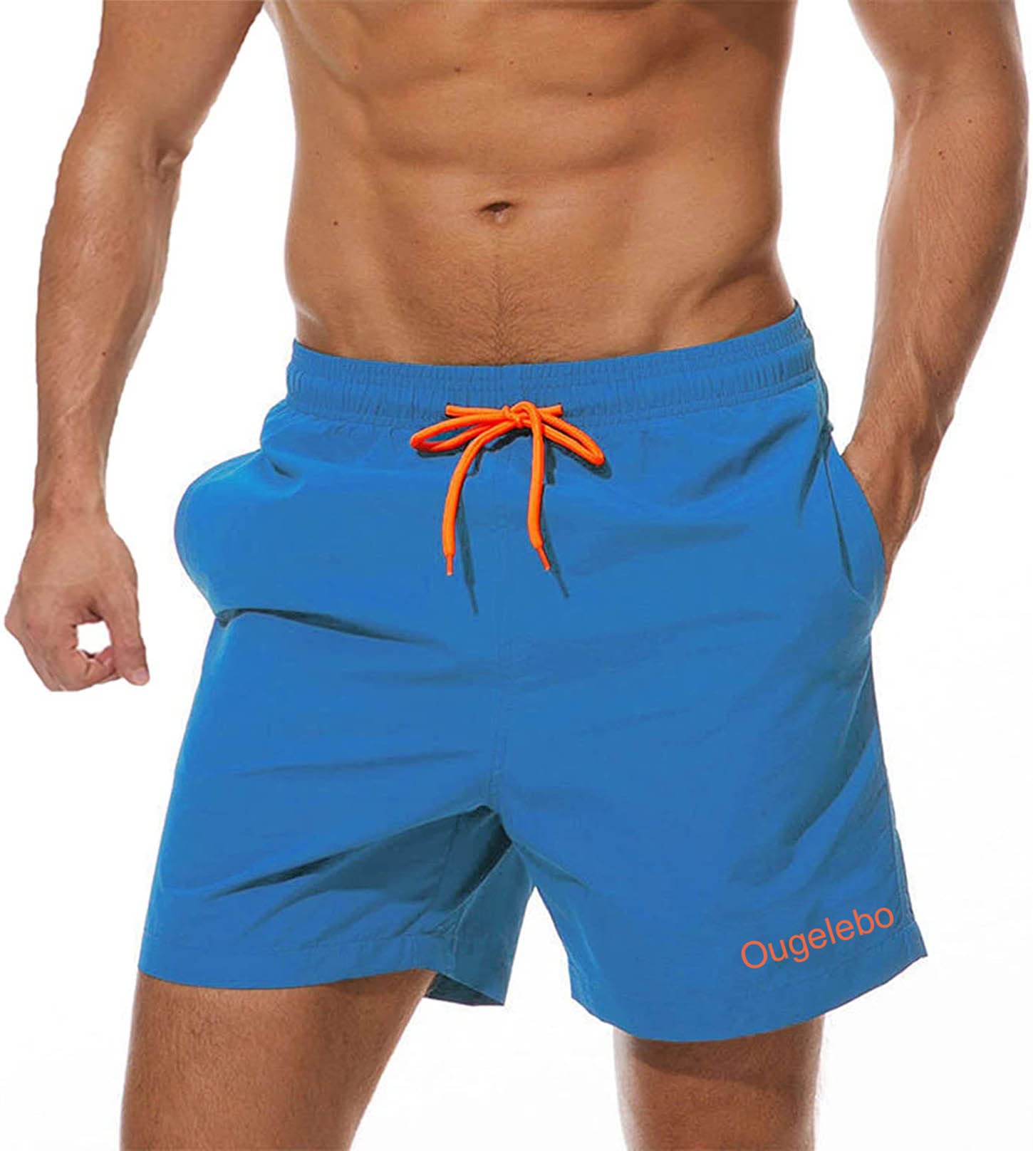 Ougelebo Swimming Trunks, Men's Quick-Drying Beach Shorts with Mesh Lining