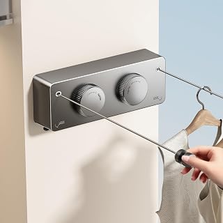 MUSTORN Retractable Washing Line Outdoor, Non-Sagging Double Clothes Line Extendable Indoor Laundry Line Pull Out Heavy Duty Stainless Steel Dual Cloth Line Wall Mounted-4.2 m(Grey)
