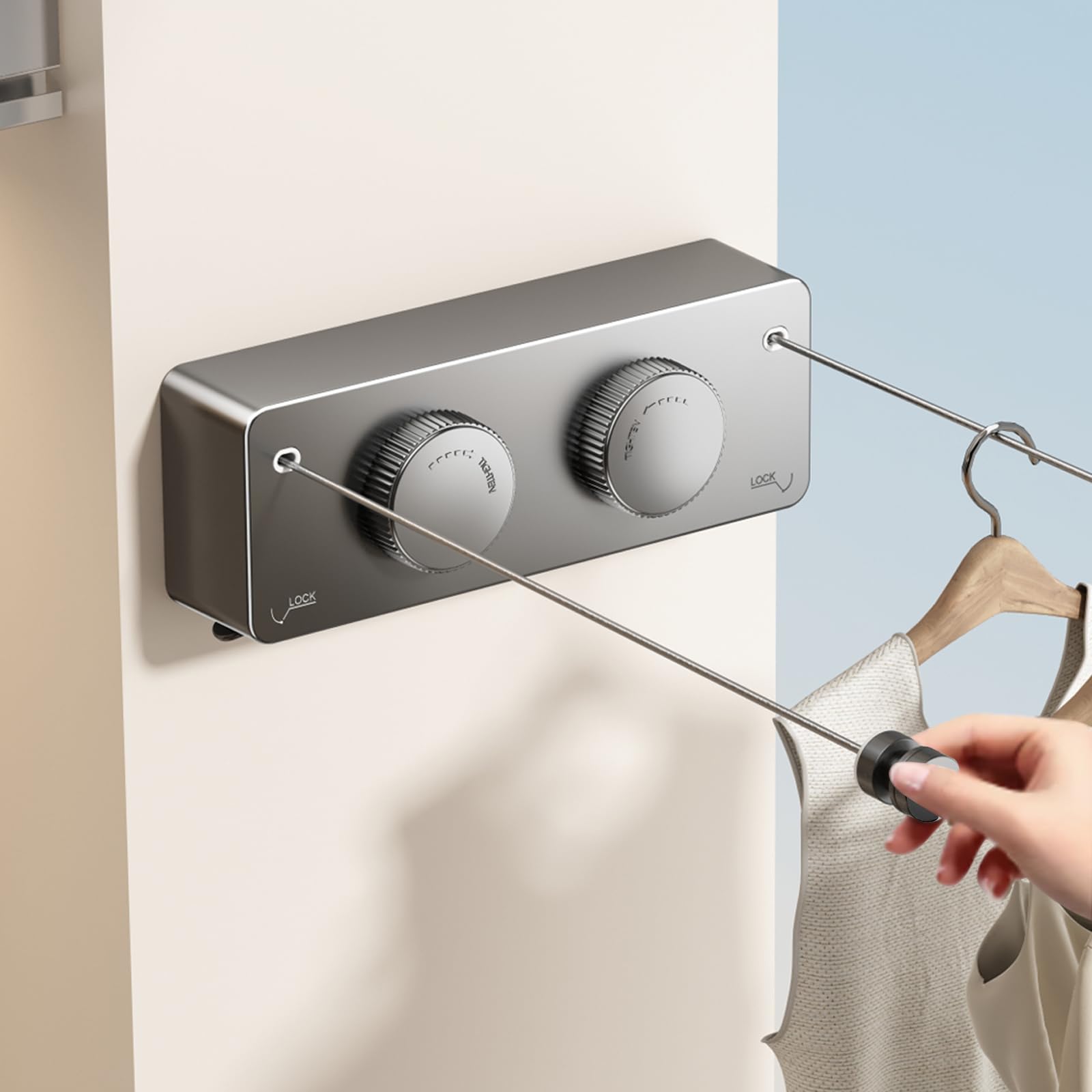 MUSTORN Retractable Washing Line Outdoor, Non-Sagging Double Clothes Line Extend