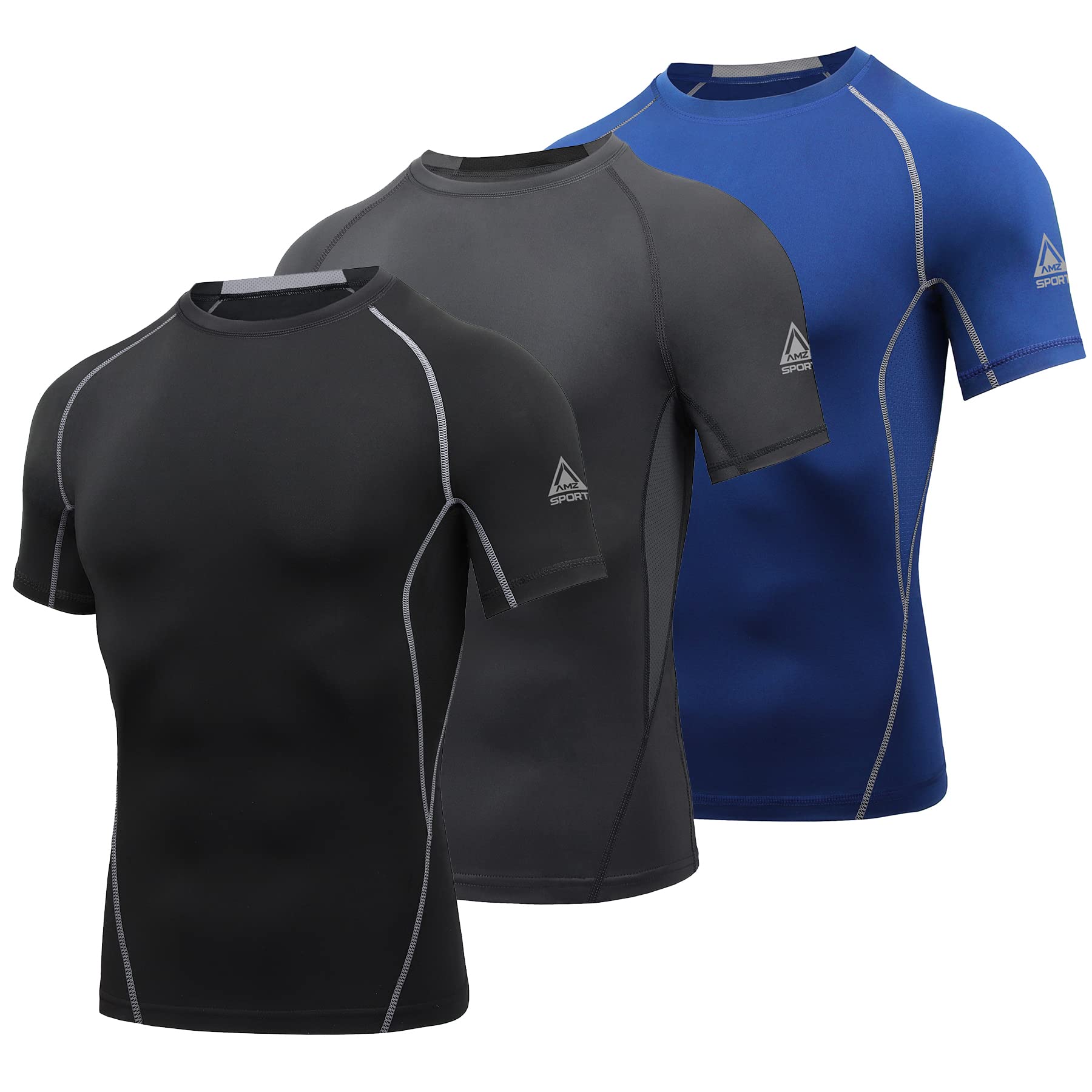 AMZSPORT Men's Men's Compression Shirts Short Sleeve Sports (Pack of 3)