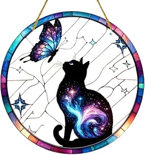 Farmhouse Window Hanging Acrylic 1 Pcs 2D Flat Dream Catcher Cat Butterflies for Friends and Family, Indoor Outdoor Decorative Wall Art Large