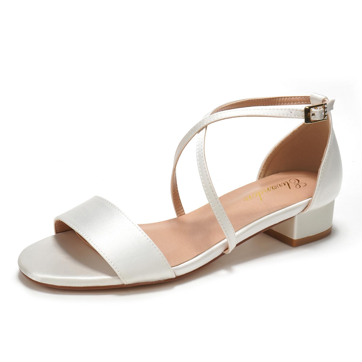Elivandon J1584 Women's Satin Low-Heel Evening Sandals Open Toe 1.18 inches Bloc