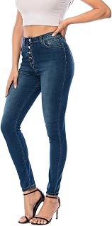 Ecupper Damen Fit Stretch Jeans Slim High Waist mit 5 Knopf