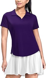 MIER Women's V-Neck Short Sleeve Golf Tennis Polo Shirt Quick Dry Soft UPF 50+ Lightweight
