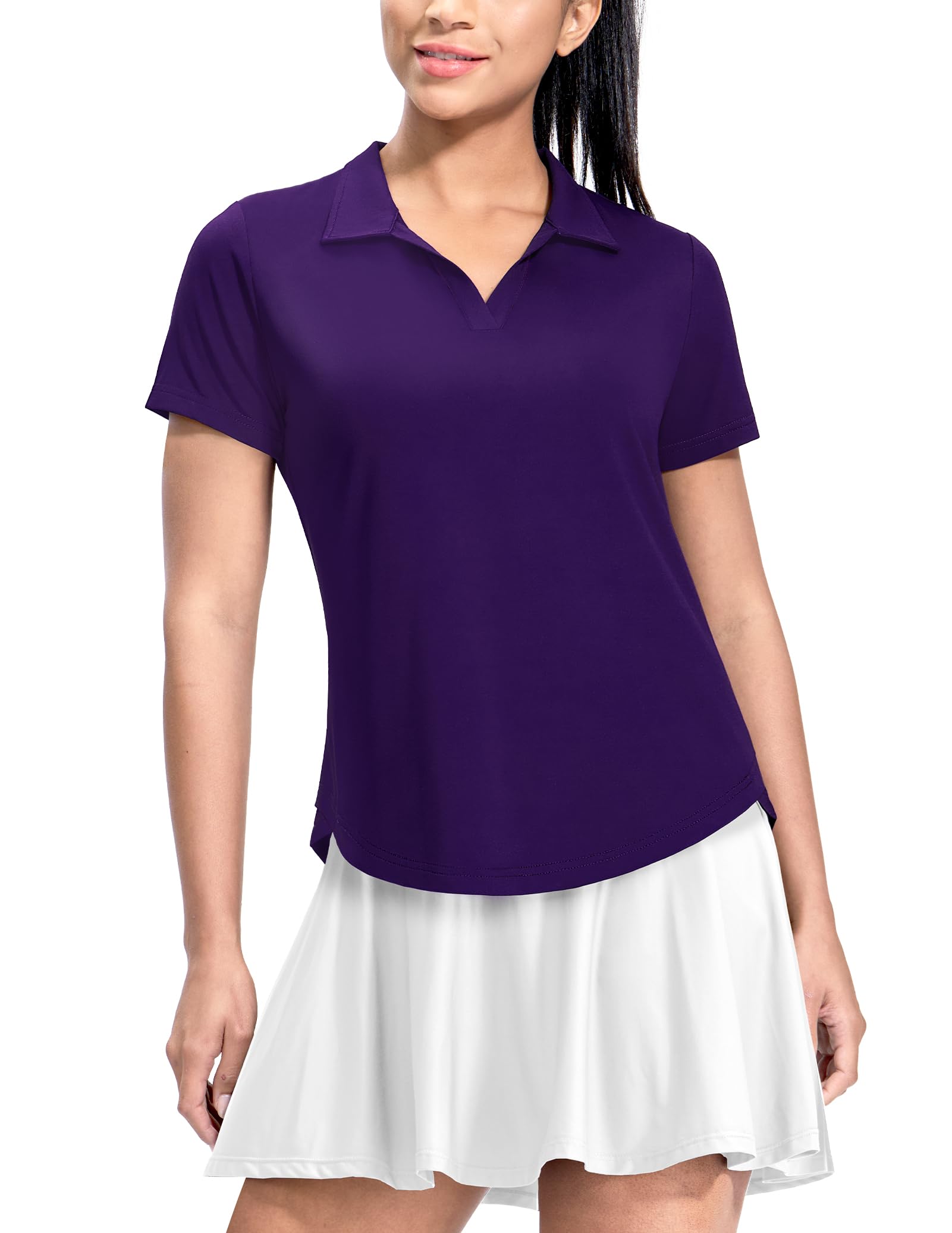 MIER Women's V-Neck Short Sleeve Golf Tennis Polo Shirt Quick Dry Soft UPF 50+ L