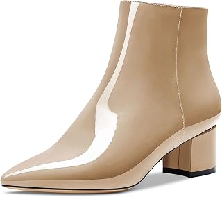 HDEUOLM Women's Chunky Block Heel Heel Lace Toe Cap Ankle Boots Zip Slip-on Classic Dress Boots 5 cm Heels