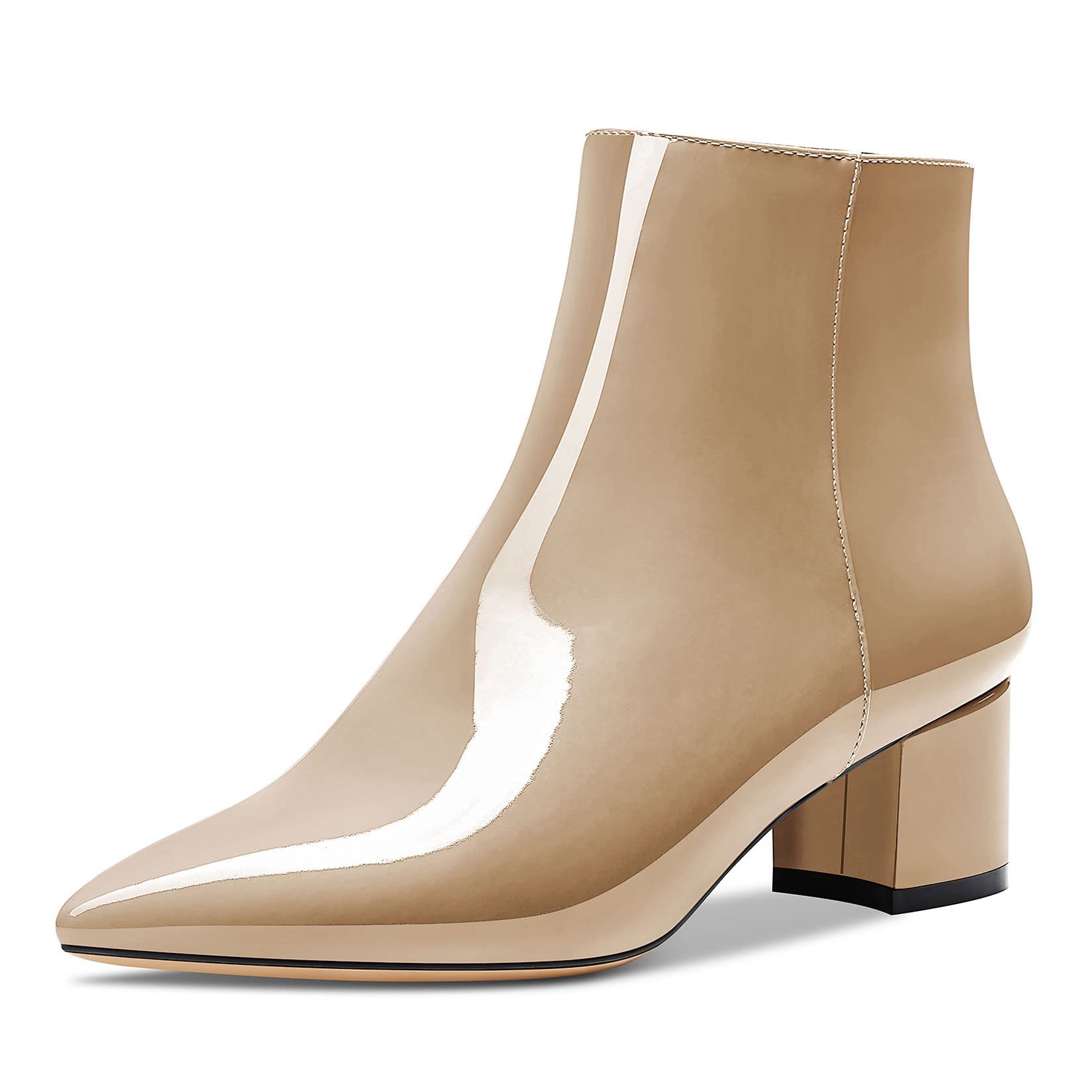 HDEUOLM Women's Chunky Block Heel Heel Lace Toe Cap Ankle Boots Zip Slip-on Clas