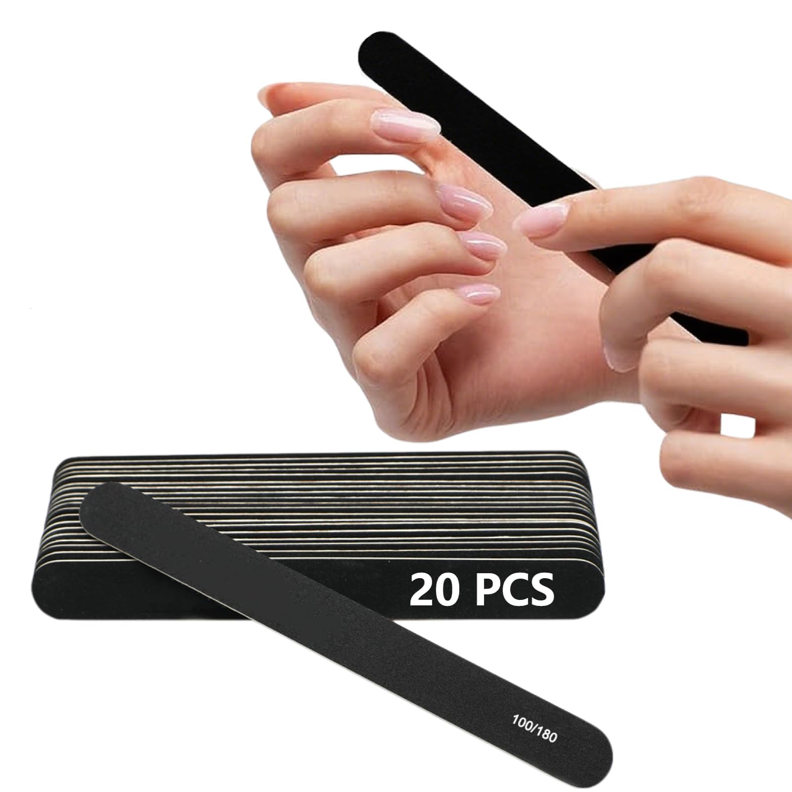 20pcs Nail File Professional Double Sided 100/180 Grit Nail File for Nail Polish