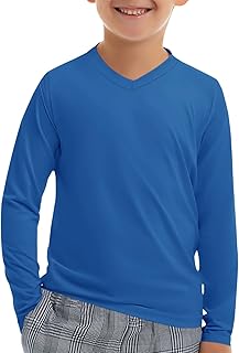Haloumoning Boys Long Sleeve Sports Shirts 5-14 Years V Neck Tee Shirts for Teen Boys