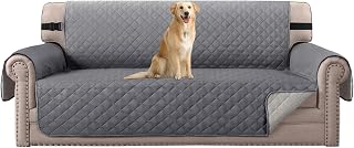H.VERSAILTEX Reversible Sofa Cover for 3 Cushion Couch Water Resistant Couch Cover for Dogs Non Slip Furniture Protector Cover with Elastic Strap for Pet Cat (Seat Width: 66", Grey/Beige)